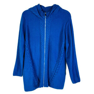 Soft Surroundings Royal Blue Cable‎ Knit Long-Line Sweater Jacket Size XL